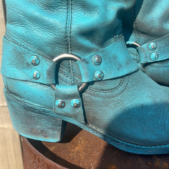 🤠REFASHIONED TURQUOISE LEATHER WESTERN ANKLE BOOTS SIZE 38-7 - Picture 6 of 9